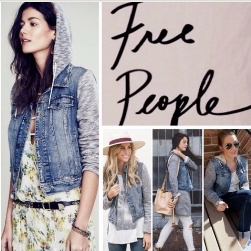 COPY - FREE PEOPLE KNITTED HOODED BLUE JEAN JACKET